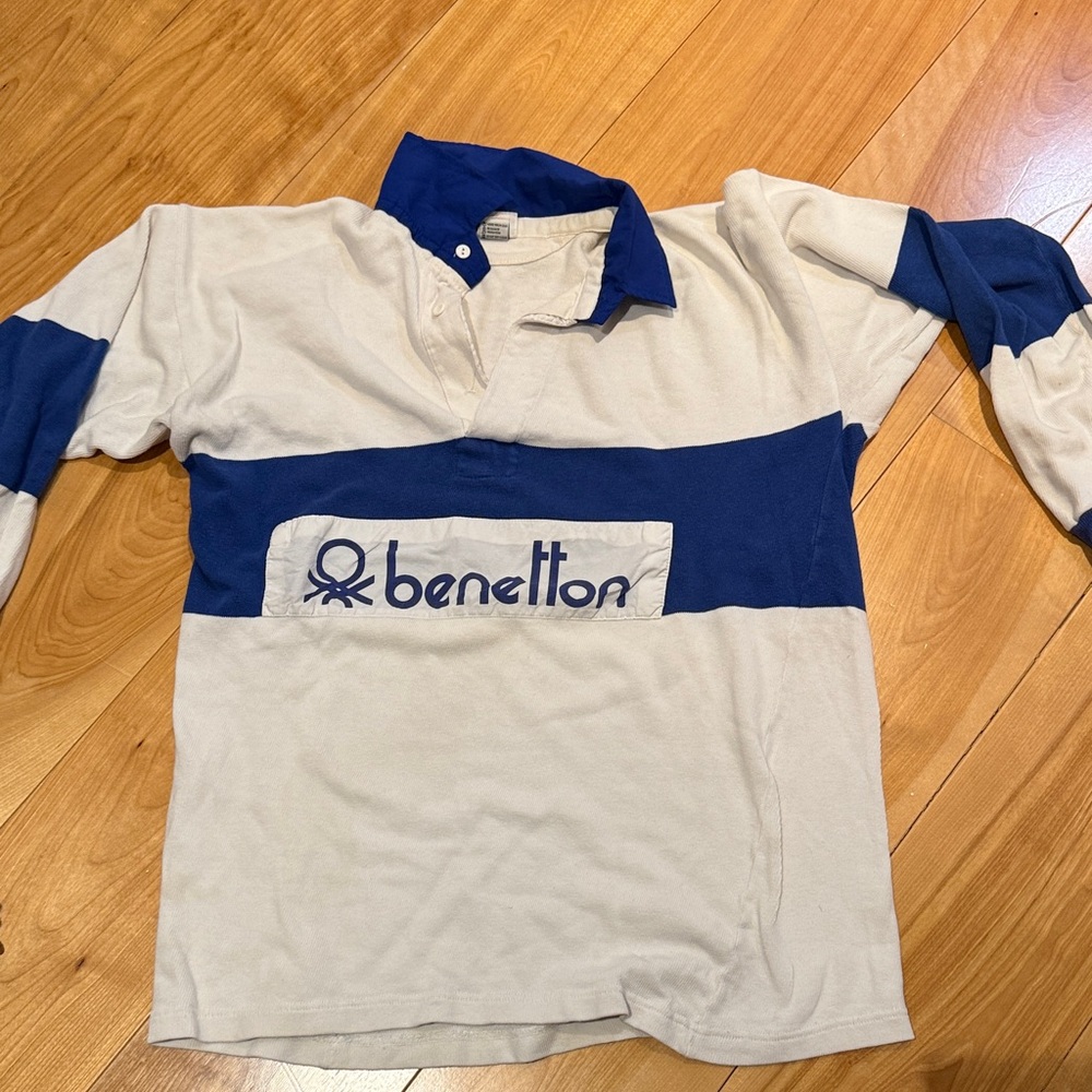 United Colors Of Benetton Kids Long Sleeve Blue and Cream Shirt